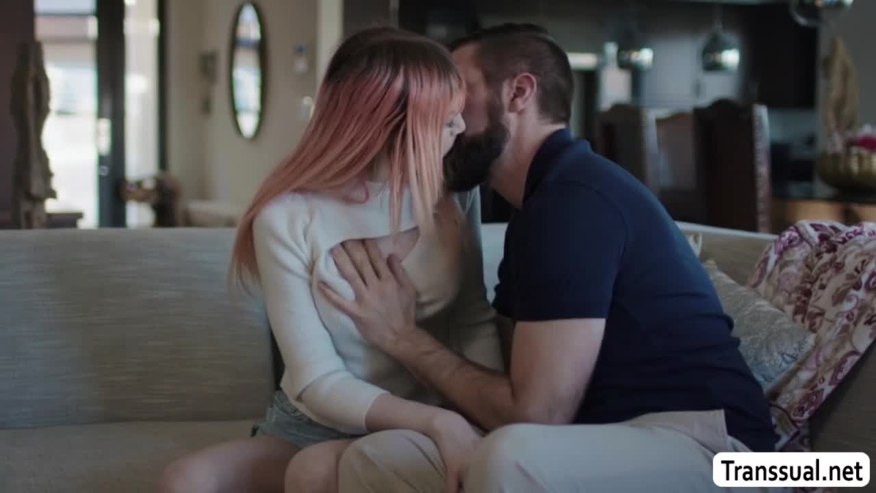 Bearded stepdad rimjob and analed busty pink haired shemale