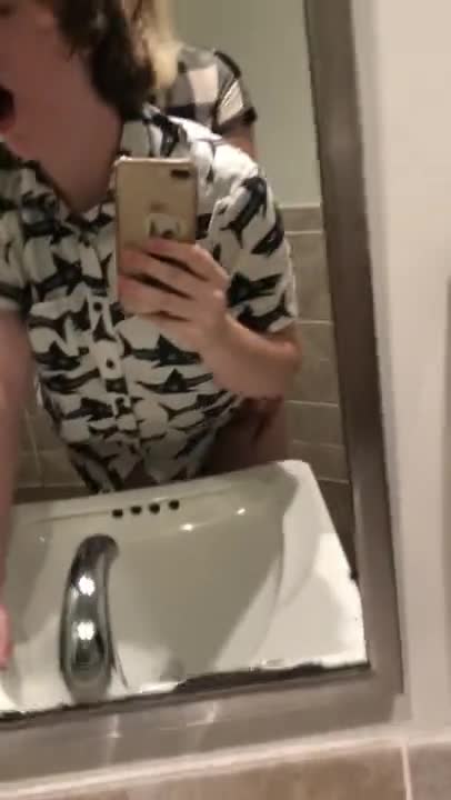 Sexy tranny fucks gf in public bathroom